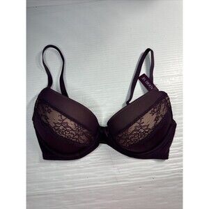 Adore Me Mirianne Push Up Plunge Bra Purple BlackBerry Wine Size 32DD NWT